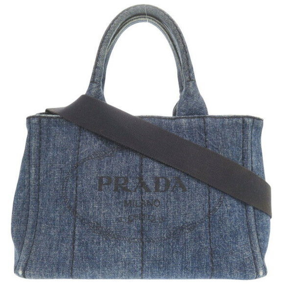 Prada Canapa Denim Blue Shoulder Bag Tote Handbag - Picture 1 of 9